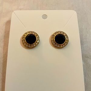 Black gem and gold earring studs with crystals